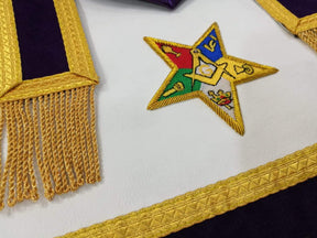 Patron OES Apron - White & Navy Blue Satin - Bricks Masons