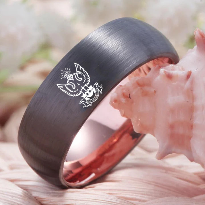 33rd Degree Scottish Rite Ring - Wings Up Gunmetal With Rose Gold Tungsten - Bricks Masons