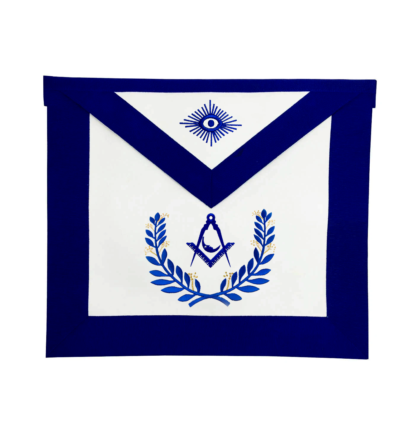Junior Deacon Blue Lodge Officer Apron - Royal Blue Wreath Embroidery - Bricks Masons