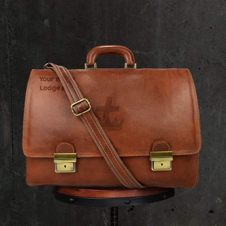 Knights Templar Briefcase - Genuine Brown Leather - Bricks Masons