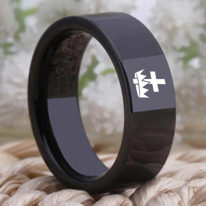 Knights Templar Commandery Ring - Black Tungsten - Bricks Masons