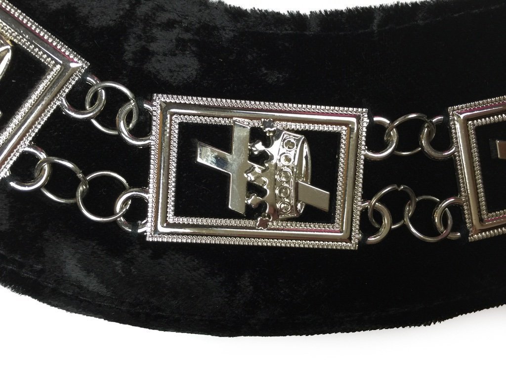 Knights Templar - Masonic Chain Collar - Gold/Silver on Black + Free Case - Bricks Masons