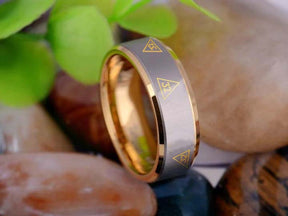 32nd Degree Scottish Rite Ring - Gold Beveled Tungsten - Bricks Masons