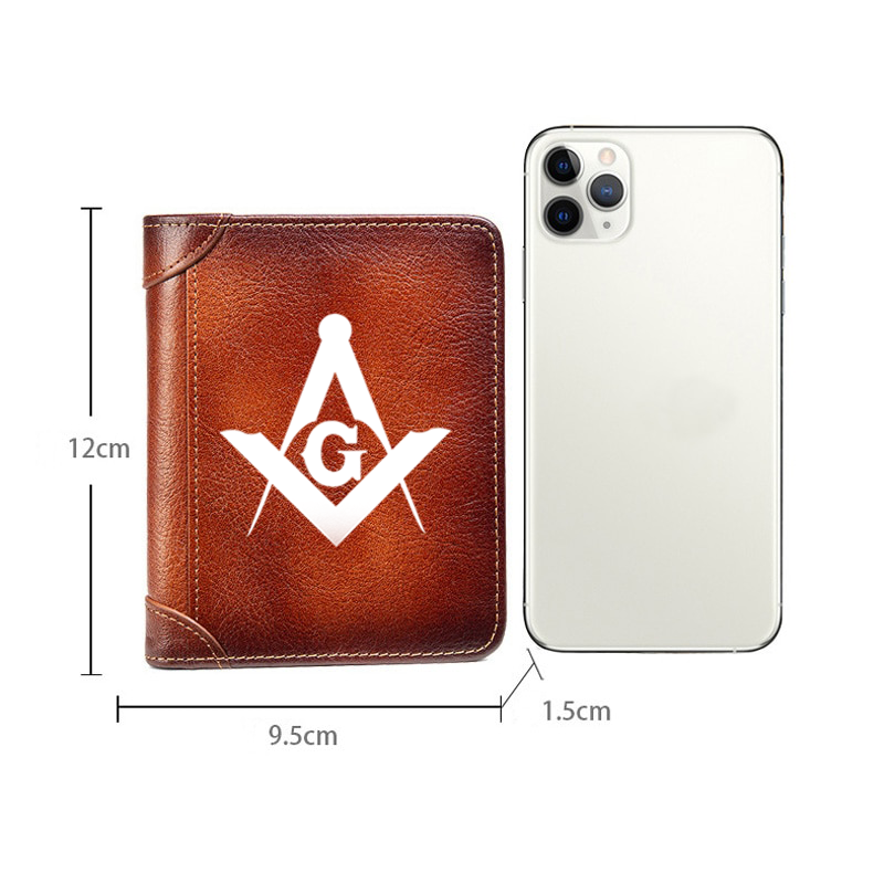 Master Mason Blue Lodge Wallet - Brown Leather - Bricks Masons