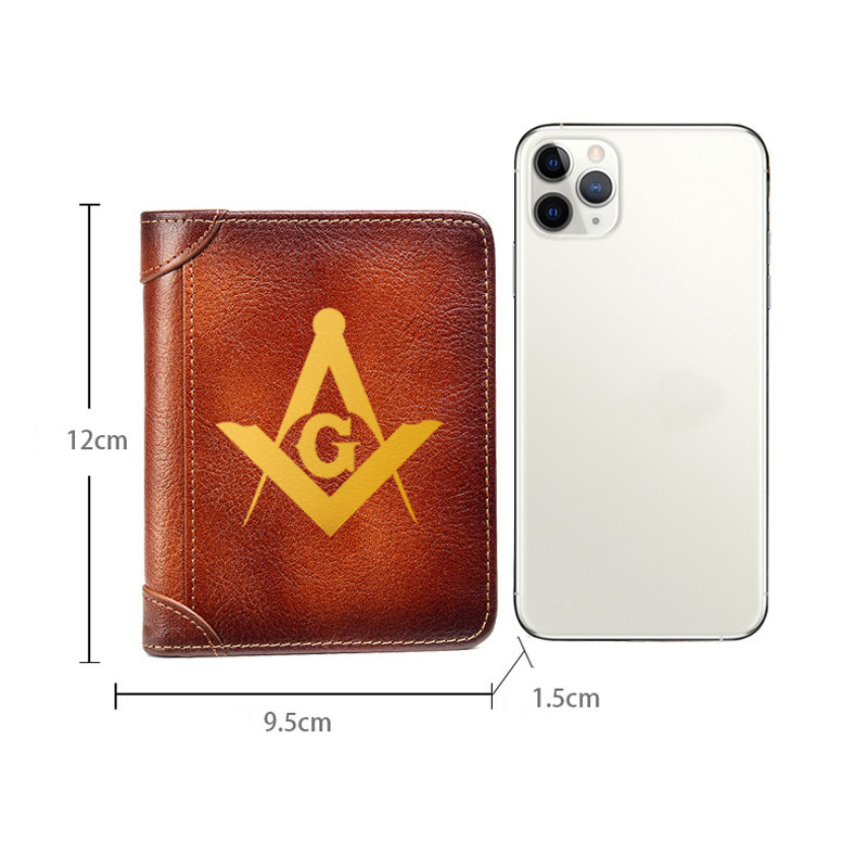 Master Mason Blue Lodge Wallet - Brown Leather - Bricks Masons