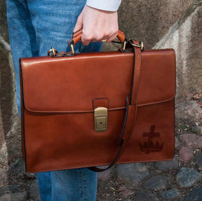 Knights Templar Briefcase - Brown Leather - Bricks Masons