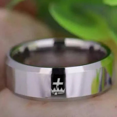 Knights Templar Commandery Ring - Silver Beveled Tungsten - Bricks Masons