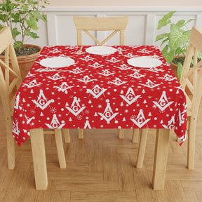 Master Mason Blue Lodge Tablecloth - White and Red for Christmas - Bricks Masons