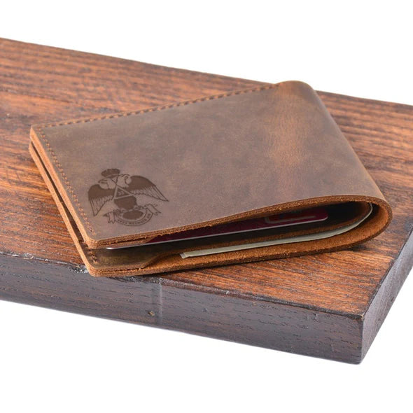 33rd Degree Scottish Rite Wallet - Wings Down Genuine Leather Bifold - Bricks Masons