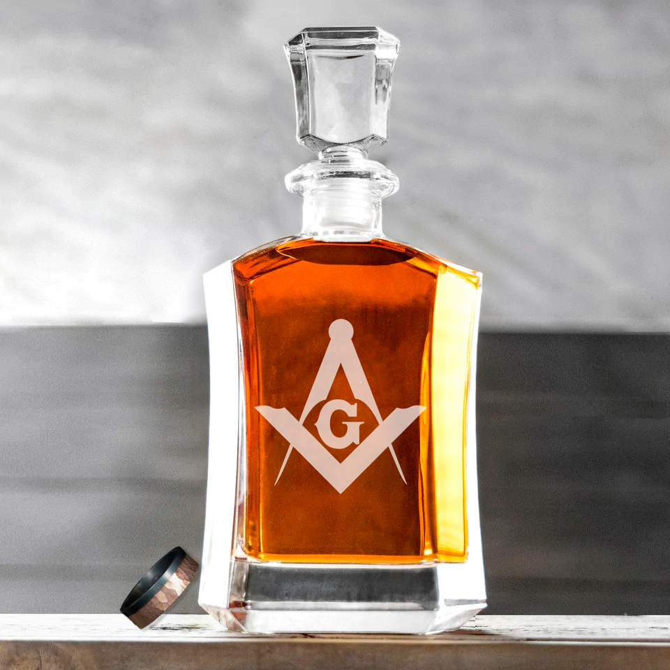 Master Mason Blue Lodge Decanter - 23 oz. Whiskey Glass - Bricks Masons