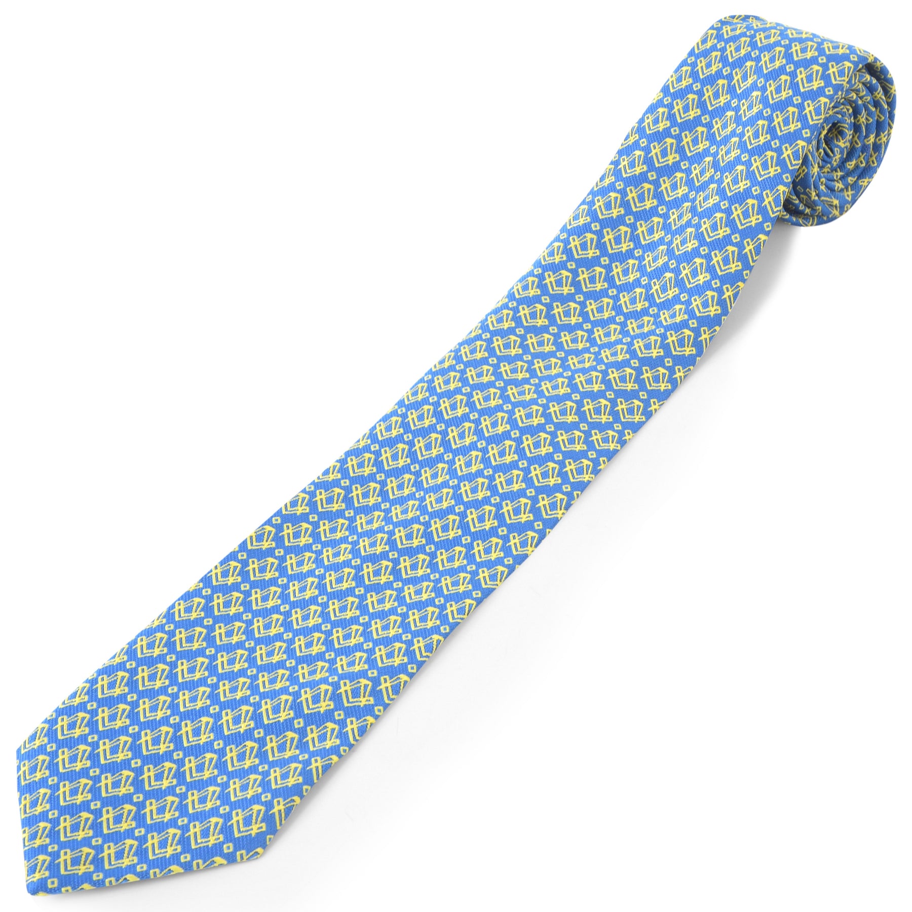 Master Mason Blue Lodge Necktie - Blue With Gold Square & Compass Emblem - Bricks Masons