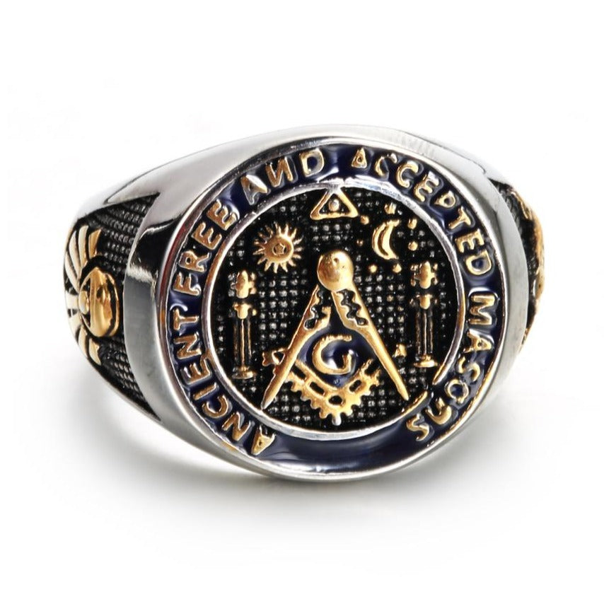 Master Mason Blue Lodge Ring - Ancient Free and Accepted Masons Golden - Bricks Masons