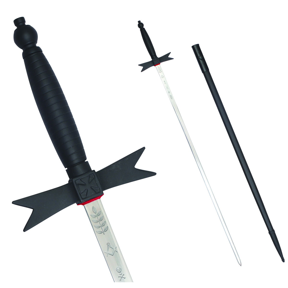 Masonic Knights Templar Sword with Black Hilt and Black Scabbard 35 3/4" + Free Case - Bricks Masons