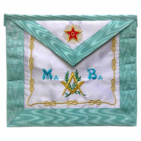 Master Mason Blue Lodge French Apron - Sky Blue Silk & Moire Star G - Bricks Masons