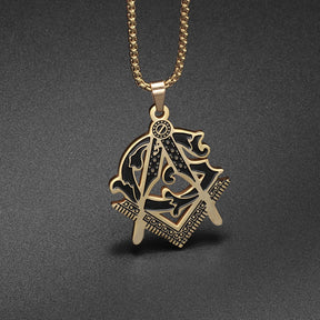 Master Mason Blue Lodge Necklace - Black & Gold Stainless Steel - Bricks Masons