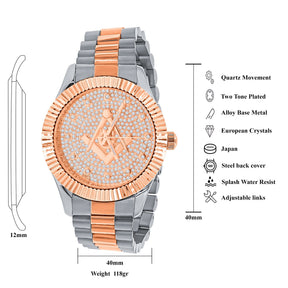 Bi-color Masonic Iced Out Metal Watch - Bricks Masons