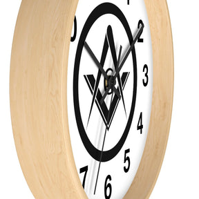 Master Mason Blue Lodge Clock - Square & Compass G Wooden Frame - Bricks Masons