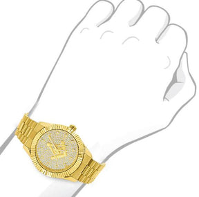 Golden Masonic Iced Out Metallic Watch - Bricks Masons