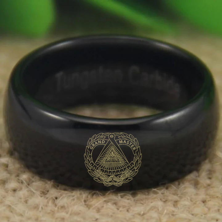 Grand Master Blue Lodge Ring - Black Dome Tungsten - Bricks Masons
