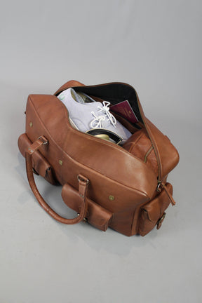 Grand Master Blue Lodge Travel Bag - Conker Brown Leather - Bricks Masons