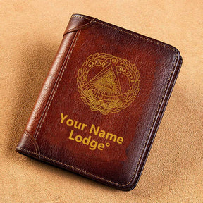 Grand Master Blue Lodge Wallet - Brown Leather - Bricks Masons