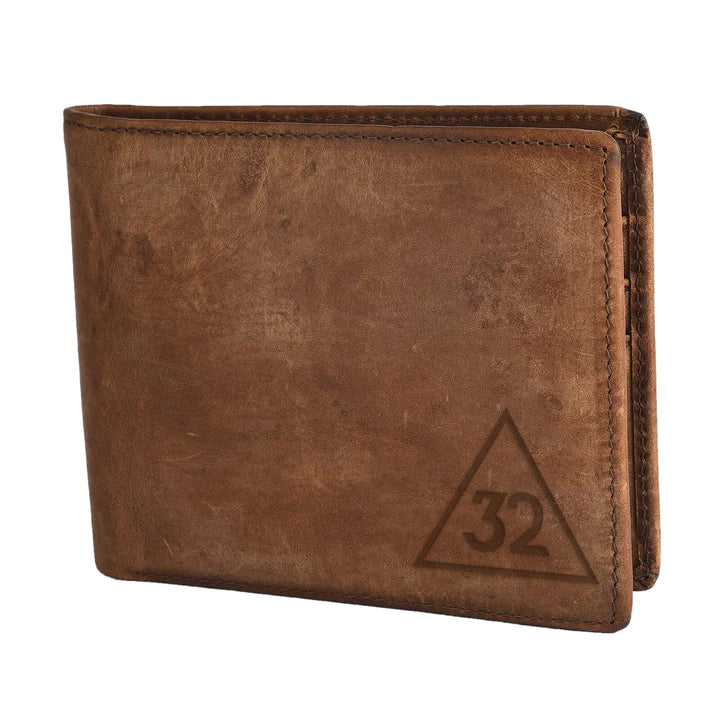 Handmade Leather 32nd Degree Scottish Rite Wallet - Light & Dark Brown - Bricks Masons