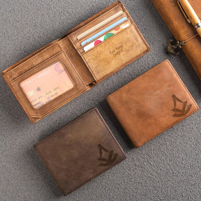 Handmade Leather Past Master Blue Lodge Wallet - Light & Dark Brown - Bricks Masons