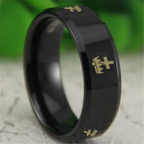 Knights Templar Commandery Ring - Reverse Comfort Fit Tungsten - Bricks Masons