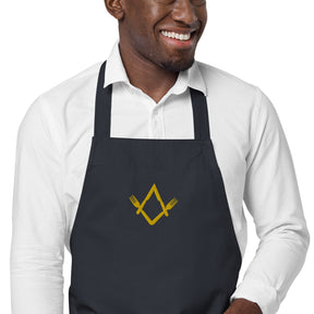 Master Mason Bllue Lodge Kitchen Apron - Fork Square and Compass Embroidery - Bricks Masons