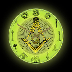 Master Mason Blue Lodge Clock - Golden Square and Compass G Digital LED - Bricks Masons