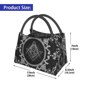 Master Mason Blue Lodge Lunch Bag - Black Square and Compass G Thermal Insulated - Bricks Masons