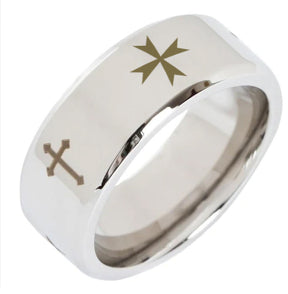 Order of Malta Commandery  Ring - Beveled Silver Cross - Bricks Masons