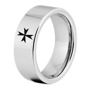 Order of Malta Commandery Ring - Silver Color Pipe Cut Tungsten - Bricks Masons