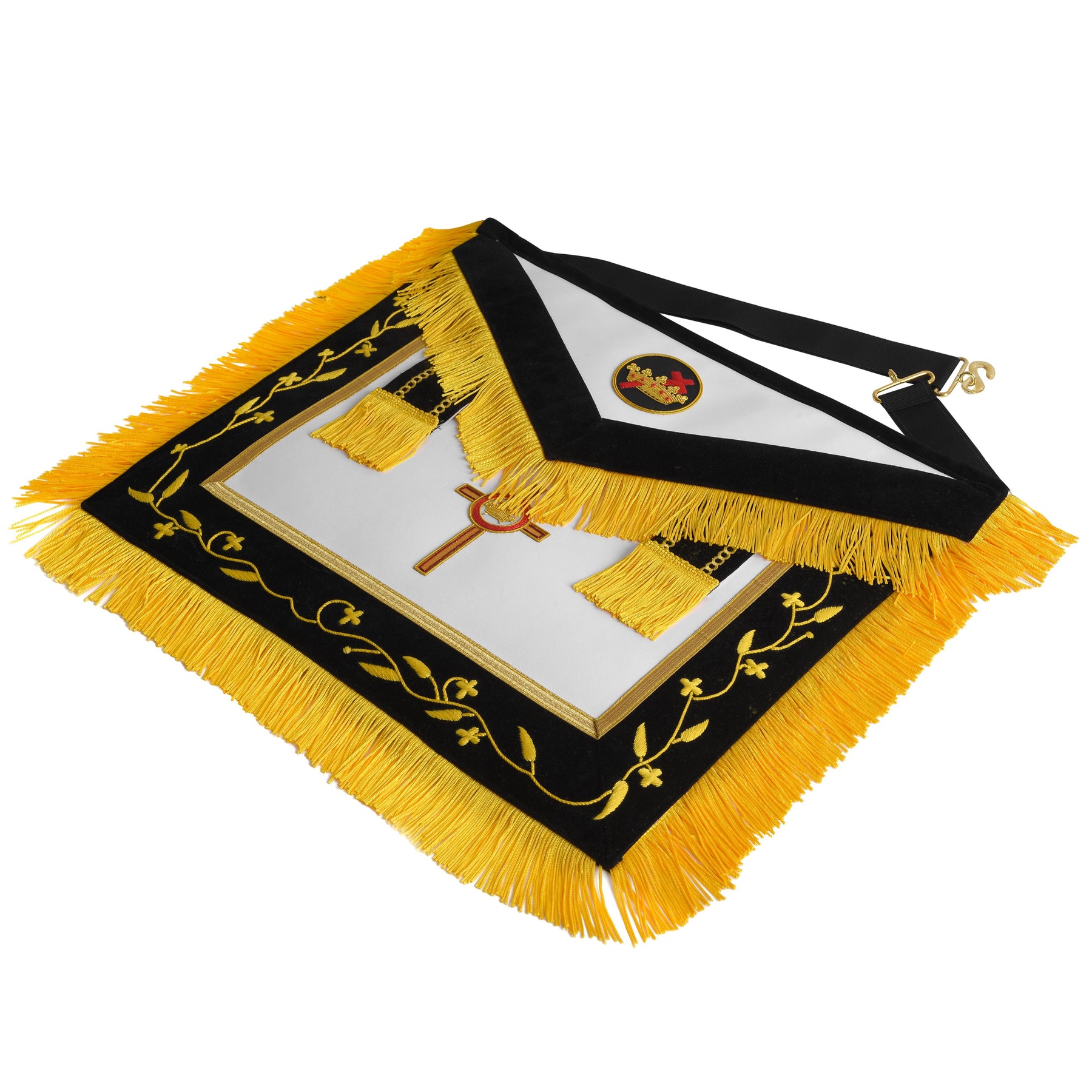 Past Commander Knights Templar Commandery Apron - Black With Gold Fringe - Bricks Masons