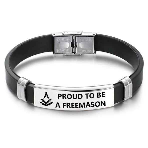 Past Master Blue Lodge Bracelet - Steel & Leather - Bricks Masons