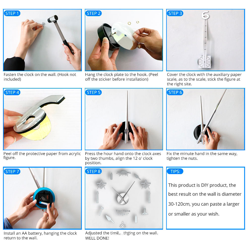 Past Master Blue Lodge Clock - Frameless Design - Bricks Masons