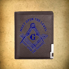 Master Mason Blue Lodge Wallet - Meet Upon The Level Black & Brown - Bricks Masons