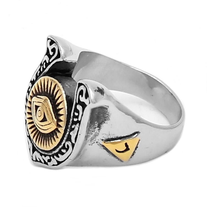 Eye Of Providence Ring - Horseshoe AllSeeing Eye [Silver & Gold] - Bricks Masons