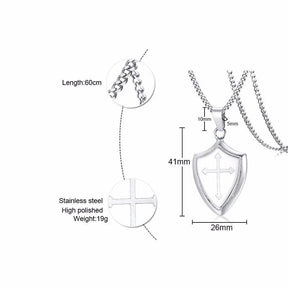 Armor Shield Shape Cross Pendant Necklace - Bricks Masons