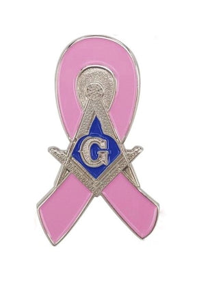 Master Mason Blue Lodge Lapel Pin - Breast Cancer Awareness Silver Square & Compass G - Bricks Masons
